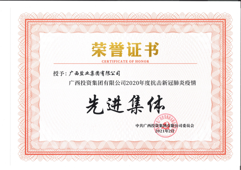廣西投資集團2020年度抗擊新冠肺炎疫情先進(jìn)單位