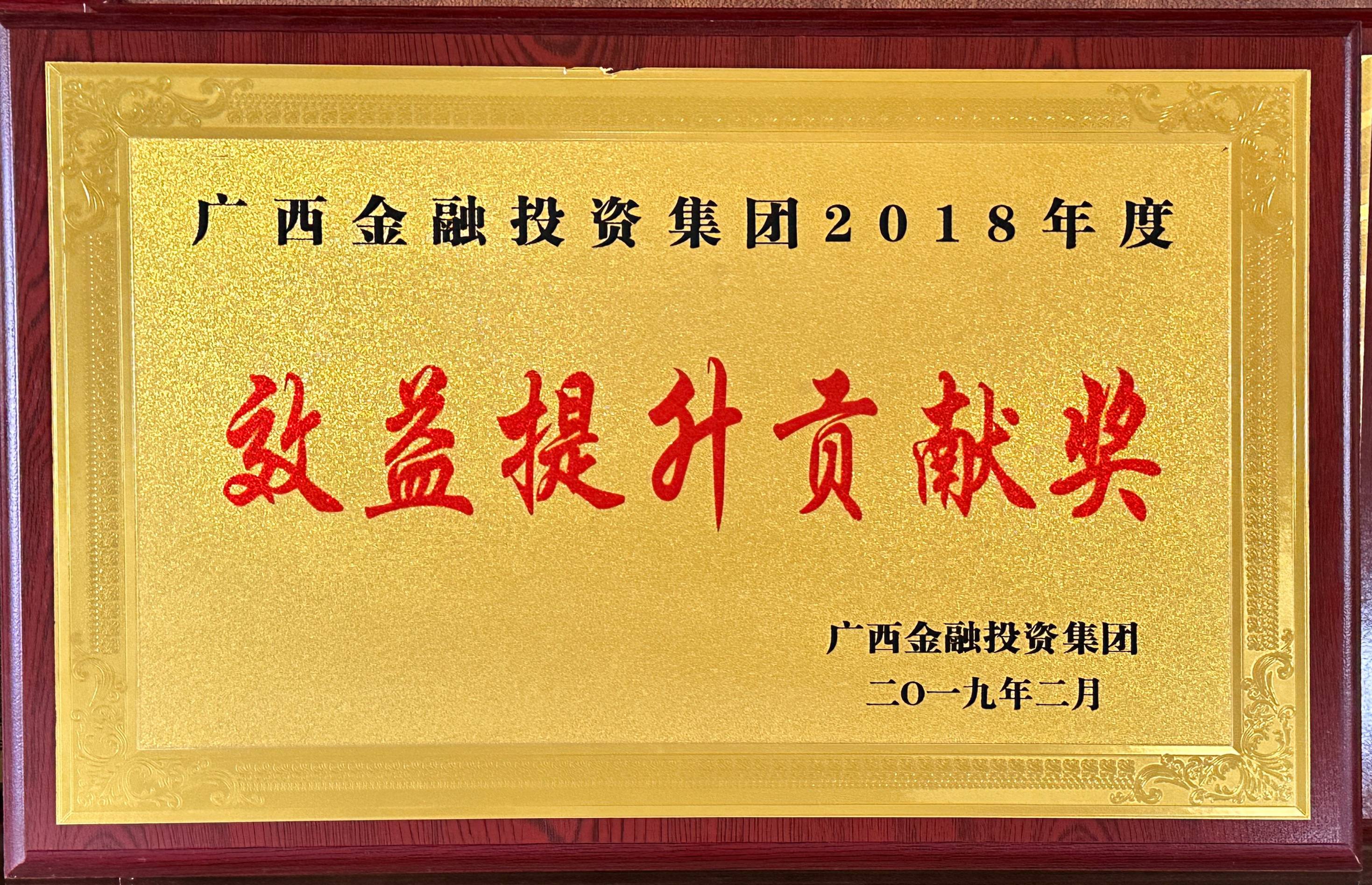 廣西金融投資集團2018年度效益提升貢獻(xiàn)獎